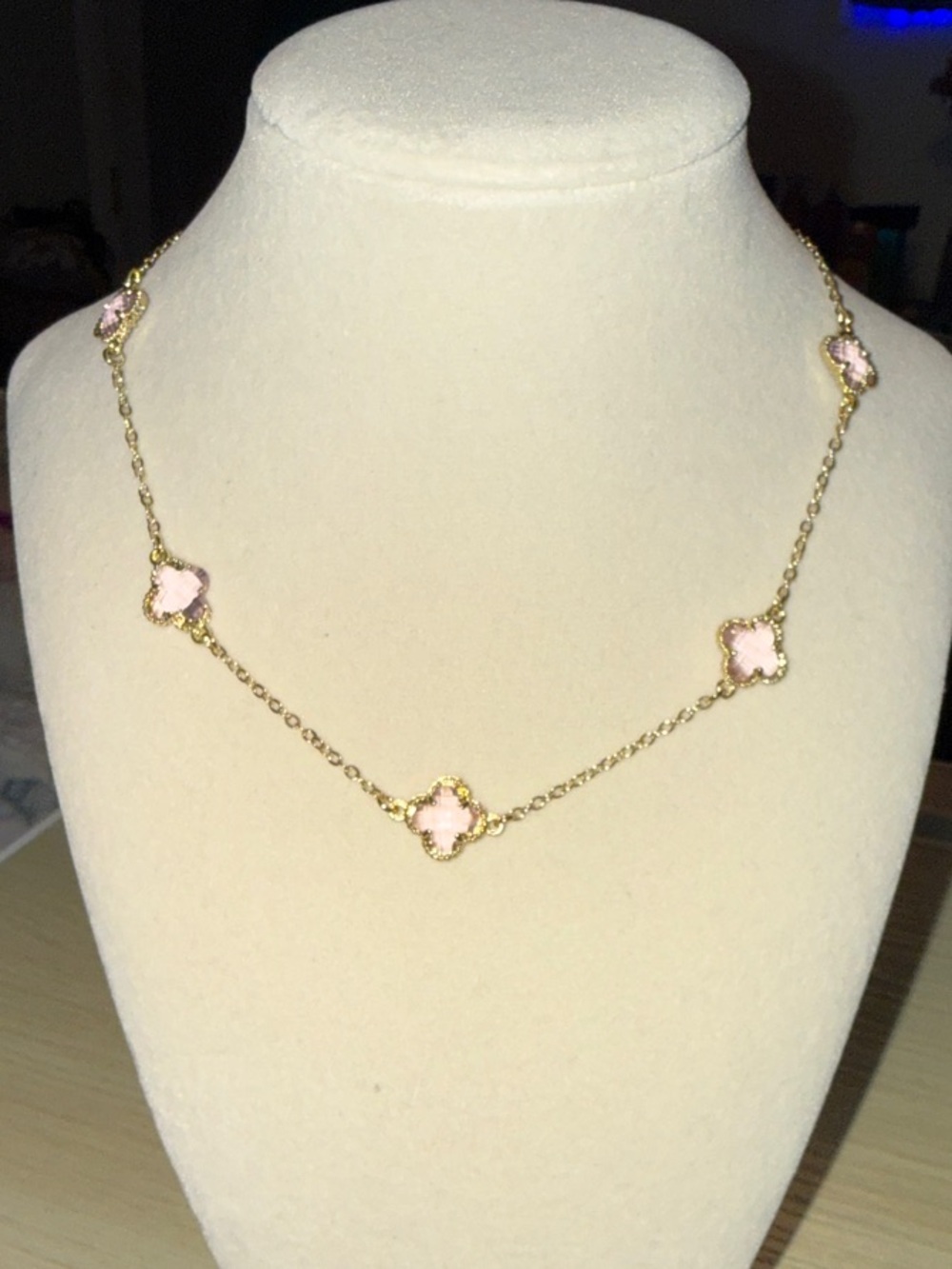 Gold Plated Chain Necklace with Light Purple Clover Motif
